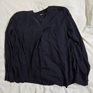 Uniqlo Navy Blue V-neck Blouse